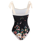 Retro Pattern One-Piece Hot Spring Outdoor Swimsuit Set — S