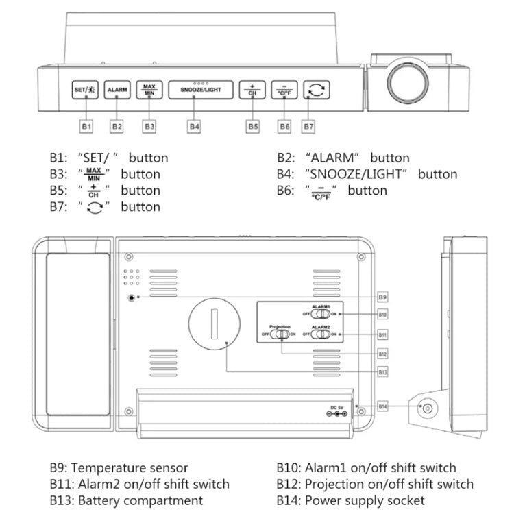 Household Color Screen Temperature And Humidity Meter Weather Forecast Projection Clock — view 6