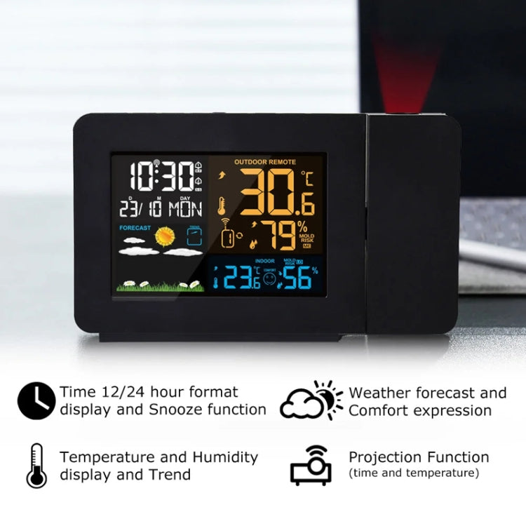 Household Color Screen Temperature And Humidity Meter Weather Forecast Projection Clock — view 8