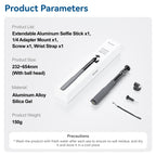 65.4cm Aluminum Alloy Waterproof Ball Head Selfie Stick Diving Shooting Sports Camera Extension Stick