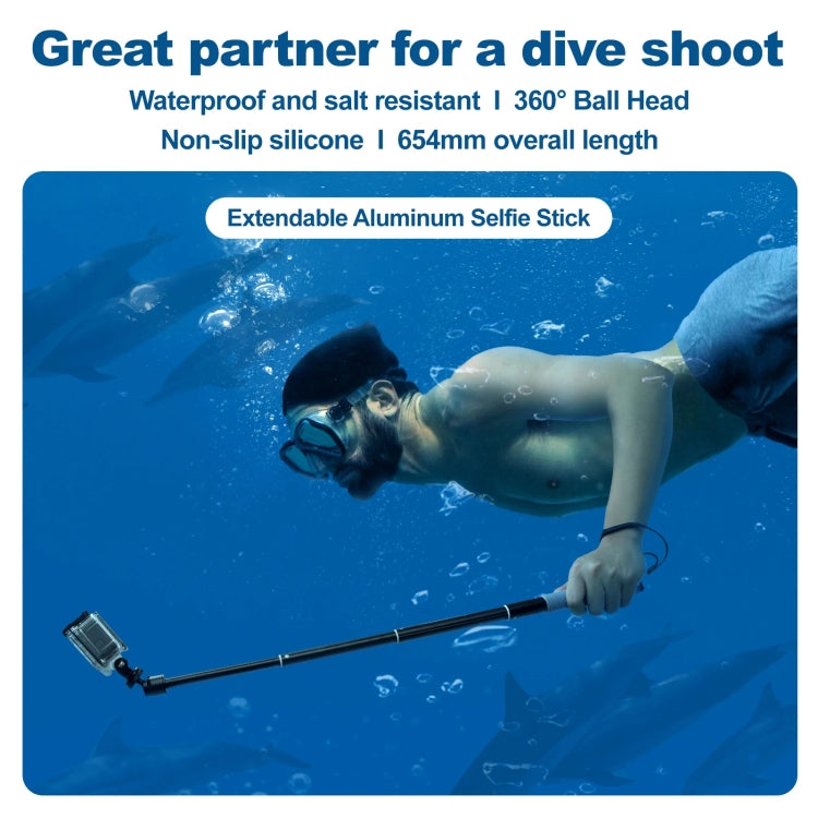 65.4cm Aluminum Alloy Waterproof Ball Head Selfie Stick Diving Shooting Sports Camera Extension Stick