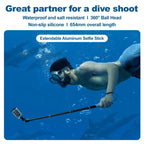 65.4cm Aluminum Alloy Waterproof Ball Head Selfie Stick Diving Shooting Sports Camera Extension Stick