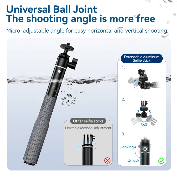 65.4cm Aluminum Alloy Waterproof Ball Head Selfie Stick Diving Shooting Sports Camera Extension Stick