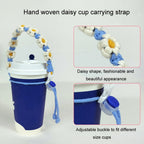 For 8-40oz Portable Sports Water Mug Lanyard Cup Cover Hand-Woven Cute Daisy Mug Strap