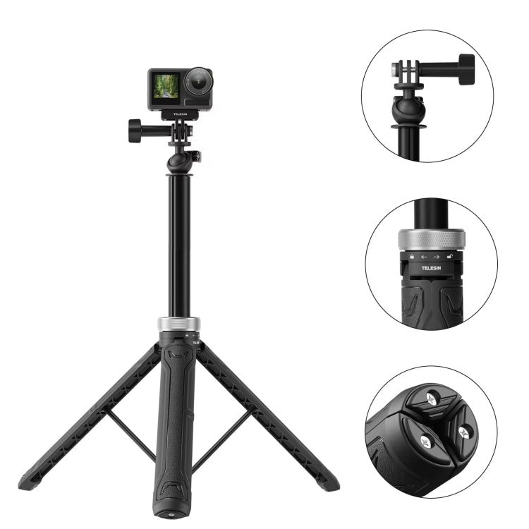 TELESIN 360 Degree Rotation 1.5m Selfie Stick Foldable Tripod for DJI, Insta360, GoPro and Other Action Cameras