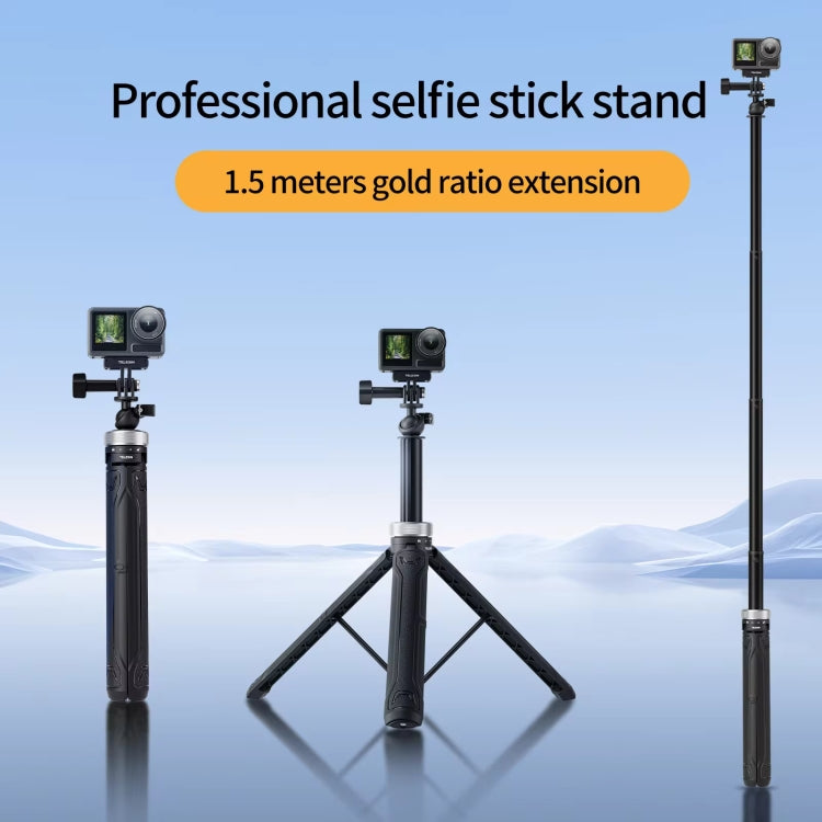 TELESIN 360 Degree Rotation 1.5m Selfie Stick Foldable Tripod for DJI, Insta360, GoPro and Other Action Cameras