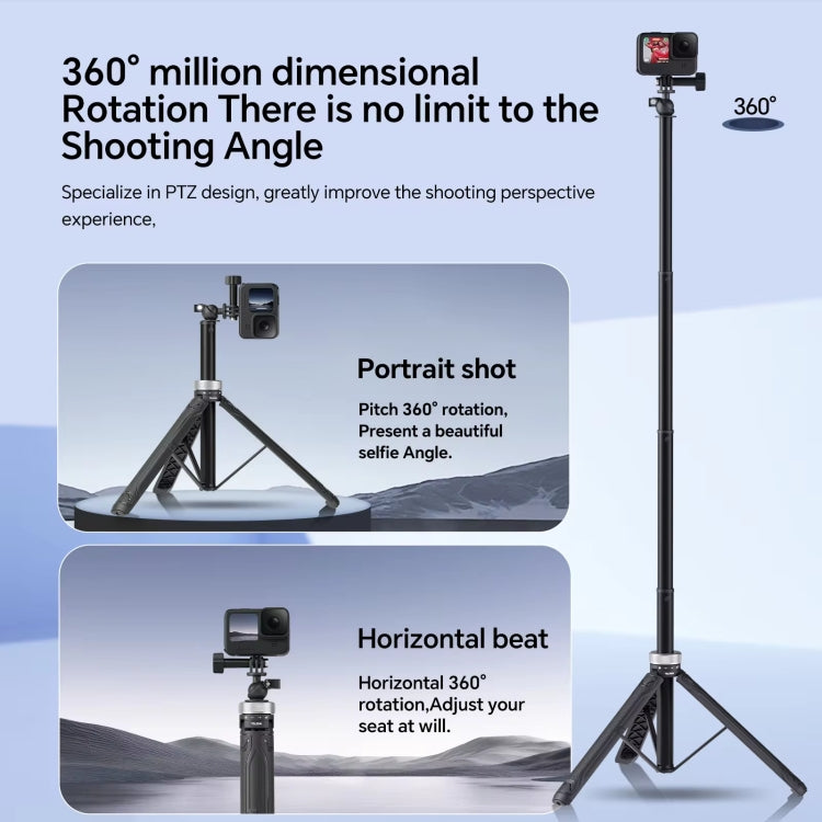 TELESIN 360 Degree Rotation 1.5m Selfie Stick Foldable Tripod for DJI, Insta360, GoPro and Other Action Cameras