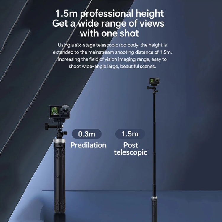 TELESIN 360 Degree Rotation 1.5m Selfie Stick Foldable Tripod for DJI, Insta360, GoPro and Other Action Cameras
