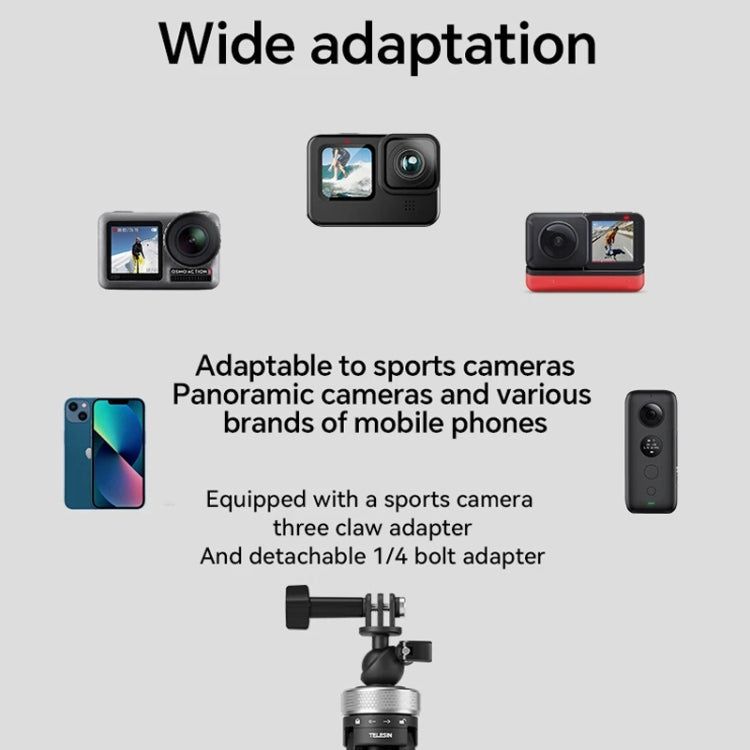 TELESIN 360 Degree Rotation 1.5m Selfie Stick Foldable Tripod for DJI, Insta360, GoPro and Other Action Cameras