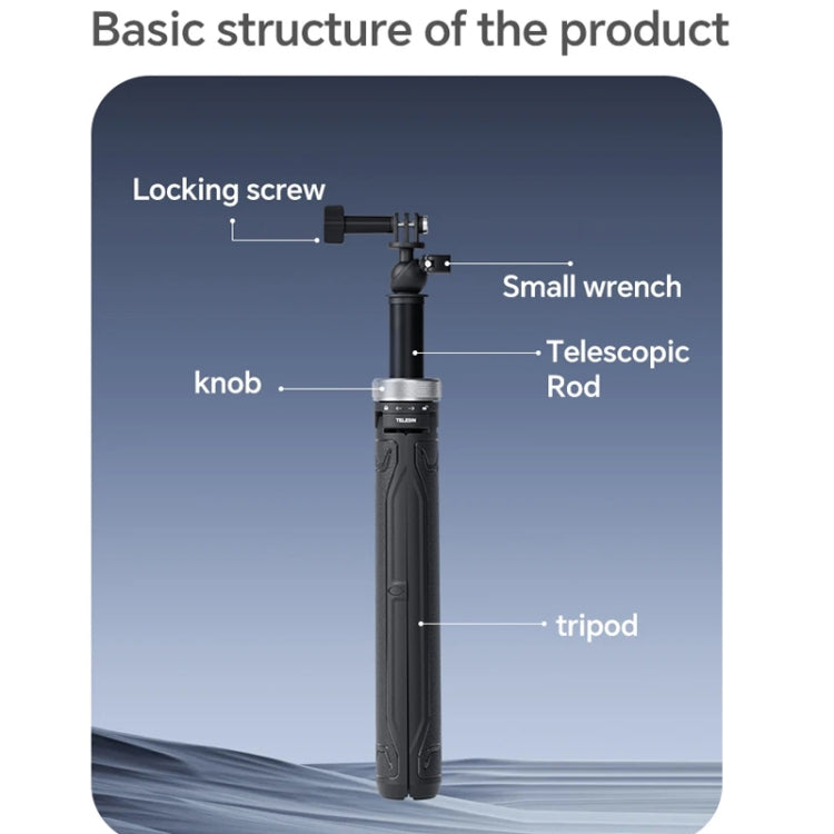 TELESIN 360 Degree Rotation 1.5m Selfie Stick Foldable Tripod for DJI, Insta360, GoPro and Other Action Cameras