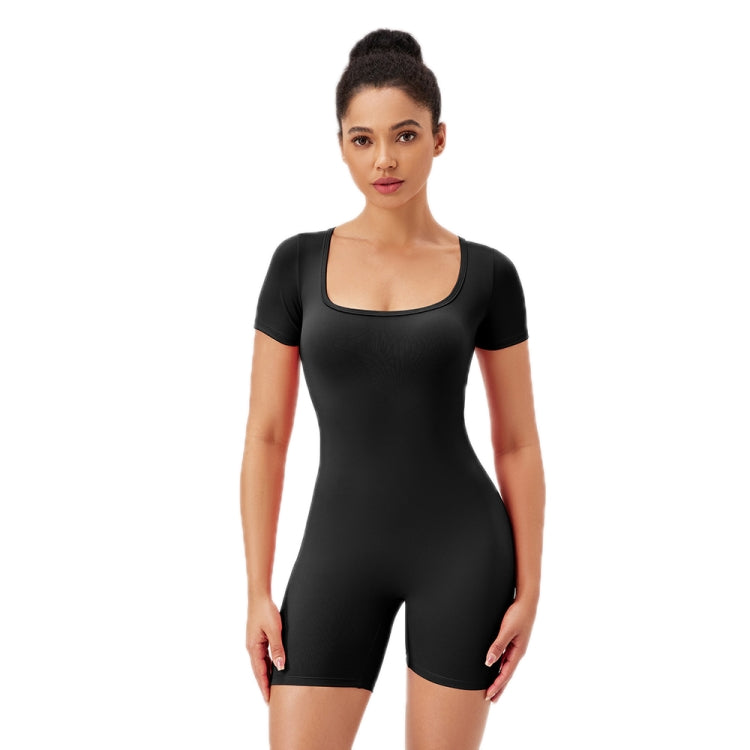 Women Square Neck Tight Quick-drying Yoga Short-sleeved Jumpsuit — S