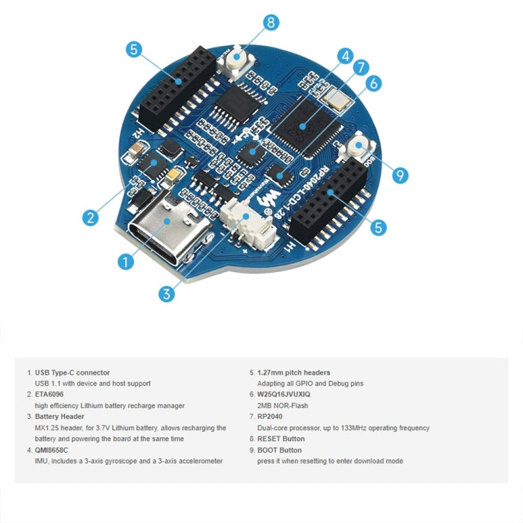 Waveshare 26369 1.28-Inch Round LCD Screen RP2040 MCU Board