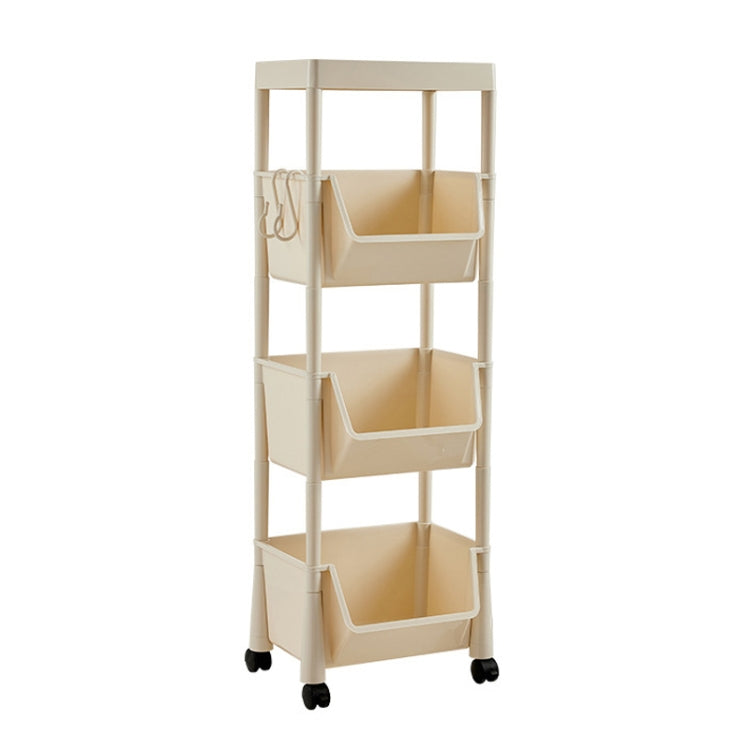 Household Movable Floor-Standing Trolley Bookcase Multifunctional Kitchen Bedroom Shelf With Wheels — 3 Layer Without Lid