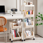 Household Movable Floor-Standing Trolley Bookcase Multifunctional Kitchen Bedroom Shelf With Wheels — 4 Layer Without Lid