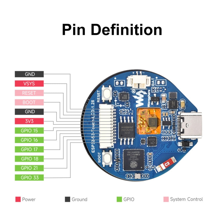 Waveshare 25098 ESP32-S3 1.28-Inch Round Touch LCD Development Board