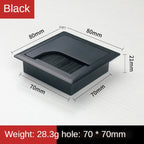 ABS Table Rectangle Wire Hole Cover Outlet Port With Brush PC Desk Cable Organizer — 80x80mm Black