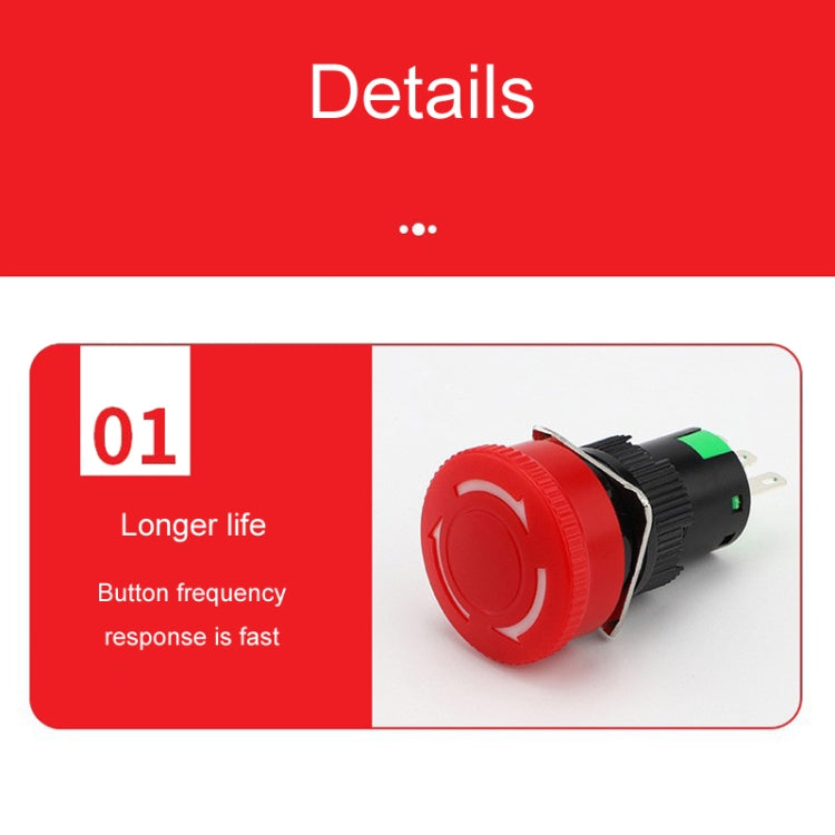 16mm Mounting Hole Emergency Stop Switch Mushroom Type Self-Locking Pushbutton Switches