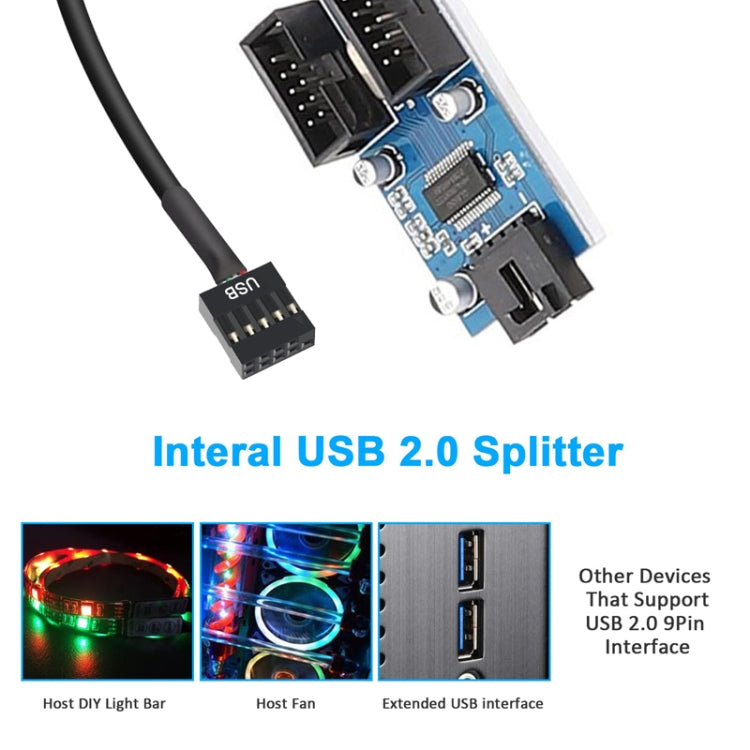 Motherboard 9Pin USB2.0 1 In 2 Extension Cable With Chip Support Multiple Interface For Shared Use — view 4