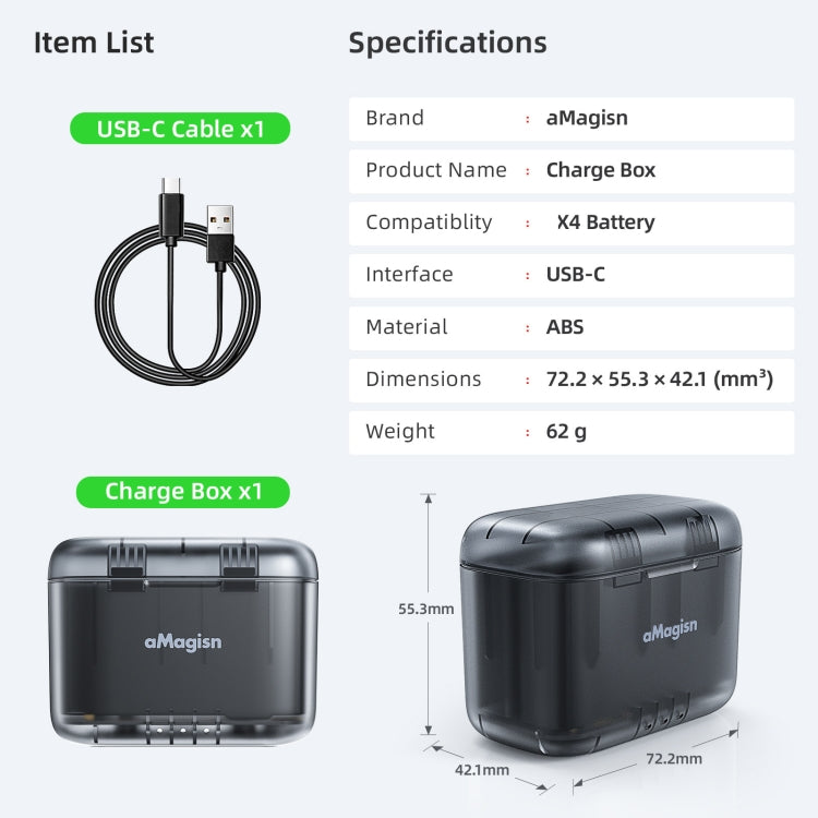 AMagisn Dual Battery Charging Box Transparent Battery Storage Compartment