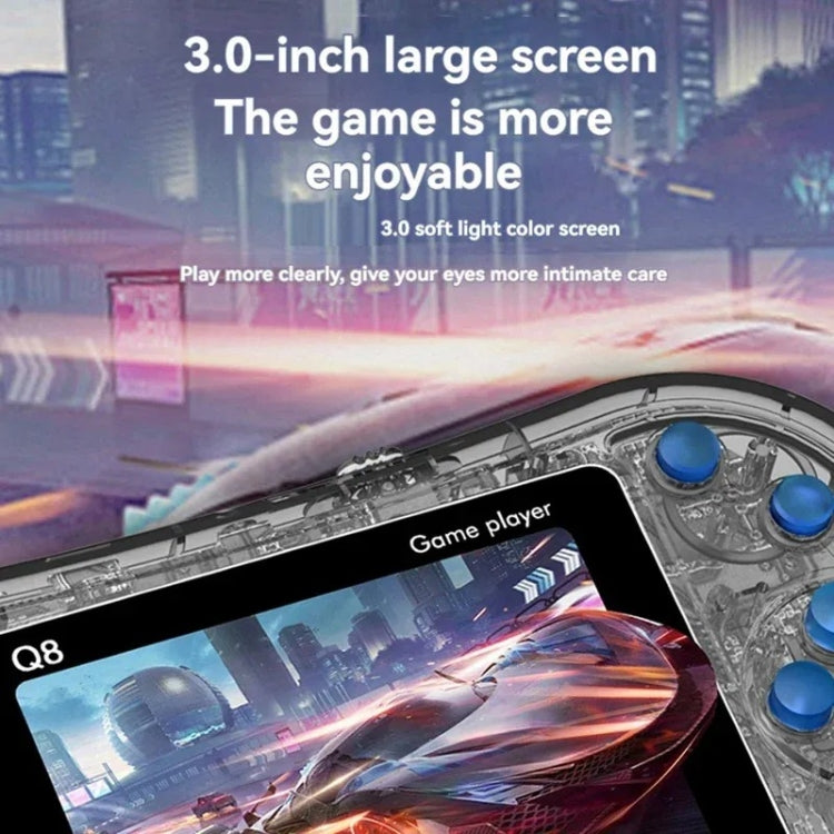 Q8 Handheld Game Console 3.0 Inch Screen Support TV Connection Built In 800 Games, Singles Transparent Blue, Singles Transparent Purple, Doubles Transparent Gray, Doubles Transparent Blue, Doubles Transparent Purple