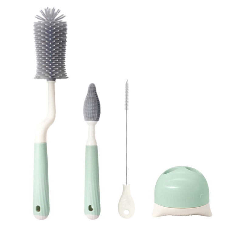 Silicone Rotating Multifunction Cleaning Cup Brush Set Bottle Nipple Straw Cleaner Brush — Straight Handle Green