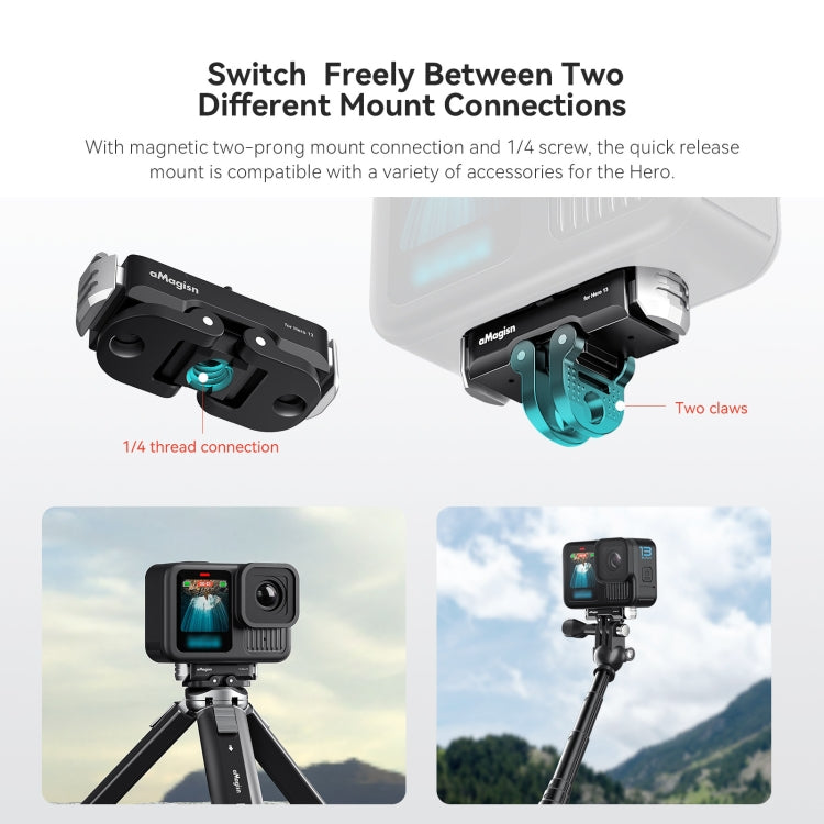 For GoPro HERO13 Black aMagisn Metal Magnetic Quick Release Base Dual Interface Adapter