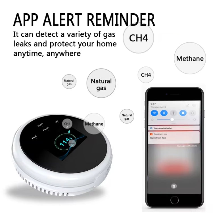 Tuya WiFi Gas Leak Detector With Temperature Clock Function Support Human Voice Alarm