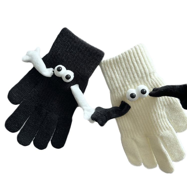 Fall Winter Couple Students Magnetic Warm Gloves Cute Dolls Outdoor Hand In Hand Mittens — White