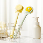 Household Bathroom Long Handle Soft Bristle Flower Shower Brush — Blue