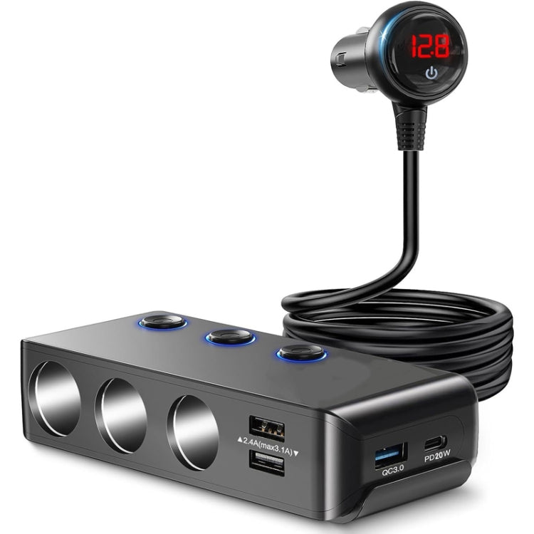 QC3.0/PD Fast Charging 7 In 1 Car Cigarette Lighter With Display