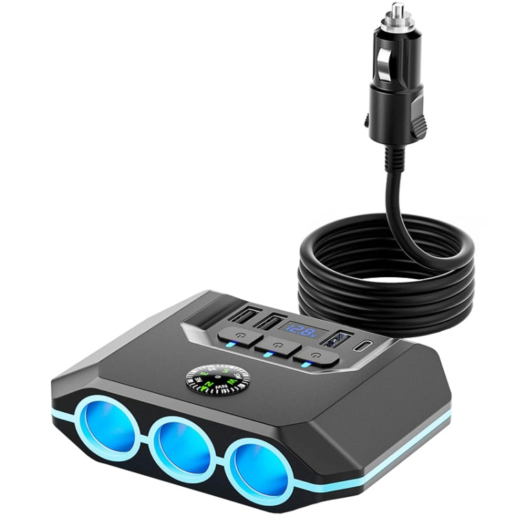 Car Cigarette Lighter One To Three With Switch Voltage Display