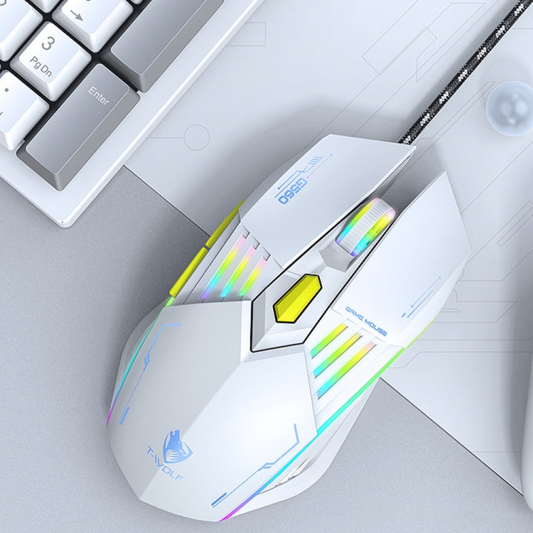T-WOLF G560 6-keys Cool Breathing Light Gaming Wired Mouse Mechanical Office Silent Mouse — Blue