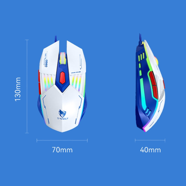 T-WOLF G560 6-keys Cool Breathing Light Gaming Wired Mouse Mechanical Office Silent Mouse
