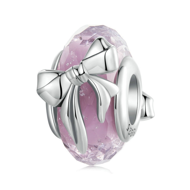 S925 Sterling Silver Pink Bow Glass Beads DIY Beads