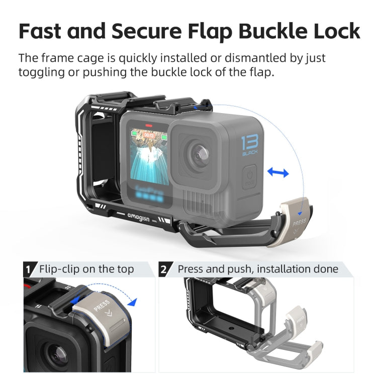 AMagisn Upgrade Ver Metal Rabbit Cage For GoPro HERO13 Black / HERO12 Black / HERO11 Black / HERO10 Black / HERO9 Black