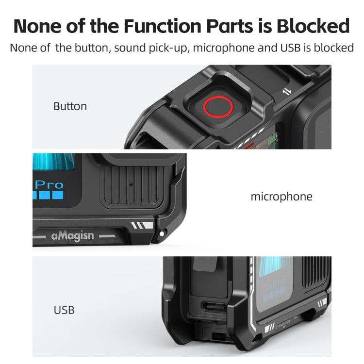AMagisn Upgrade Ver Metal Rabbit Cage For GoPro HERO13 Black / HERO12 Black / HERO11 Black / HERO10 Black / HERO9 Black