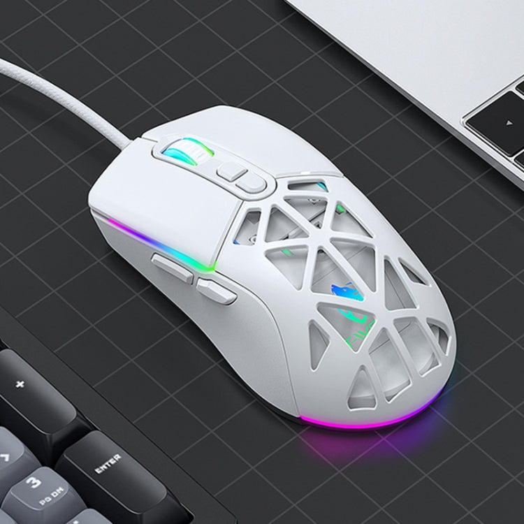 T-WOLF G520 7-keys RGB Marquee Honeycomb Hollow Gaming Wired Mouse — Black