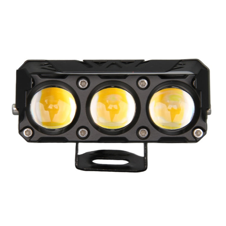 35W Motorcycle Spotlight Dual Color LED Headlight Triple Eye Waterproof Headlight — Straight Bright-Near Yellow+Far White (3 Wires)