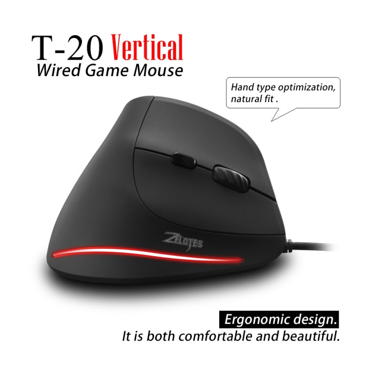 ZELOTES T20 6-Keys Vertical Grip Ergonomic Laptop Wired Mouse