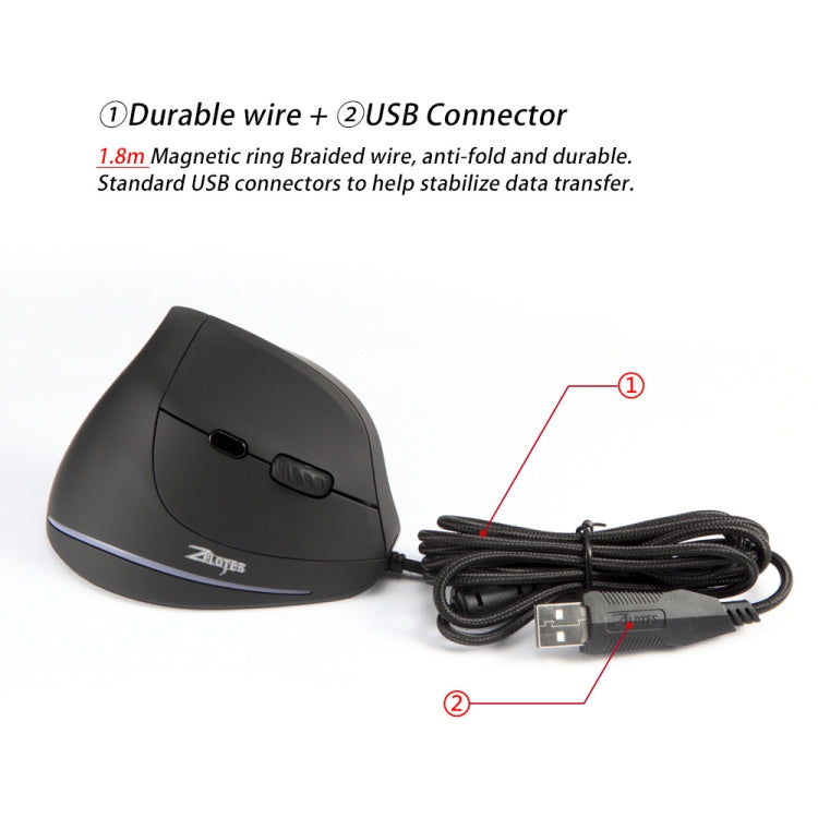 ZELOTES T20 6-Keys Vertical Grip Ergonomic Laptop Wired Mouse