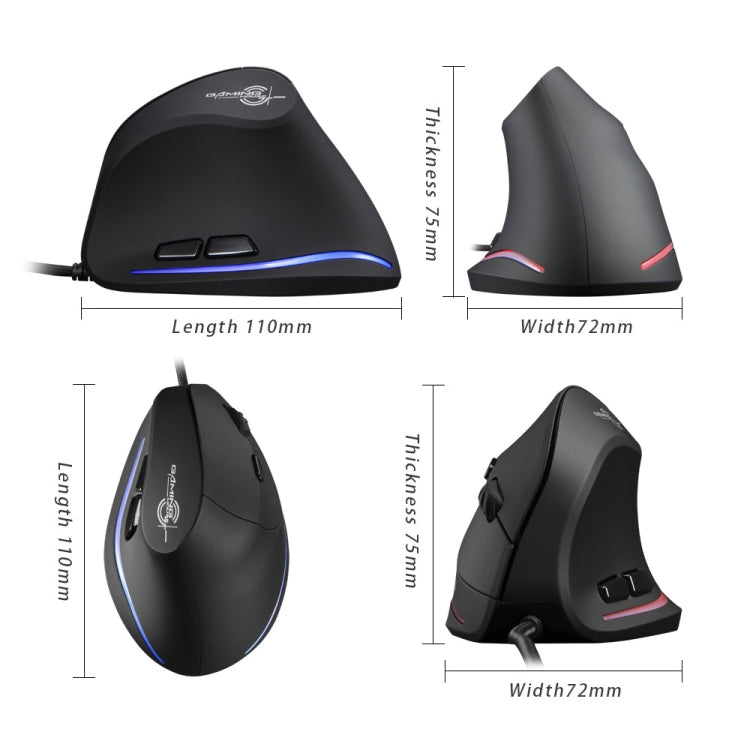 ZELOTES T20 6-Keys Vertical Grip Ergonomic Laptop Wired Mouse