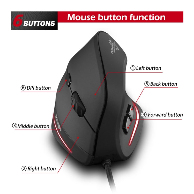 ZELOTES T20 6-Keys Vertical Grip Ergonomic Laptop Wired Mouse