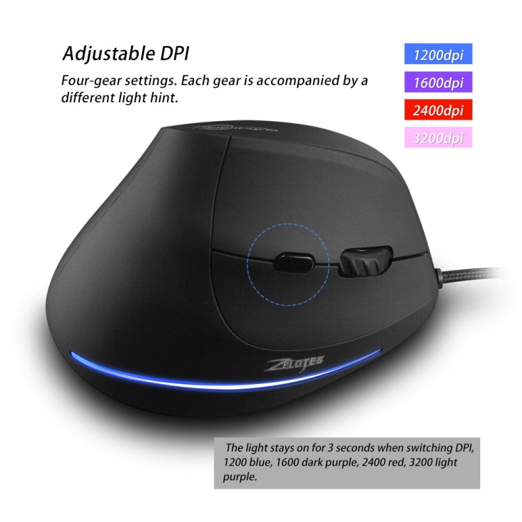 ZELOTES T20 6-Keys Vertical Grip Ergonomic Laptop Wired Mouse