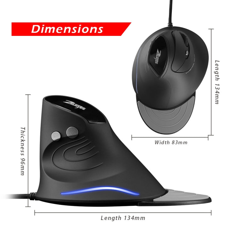 ZELOTES T30 6-keys Vertical Grip Detachable Ergonomic Wired Mouse