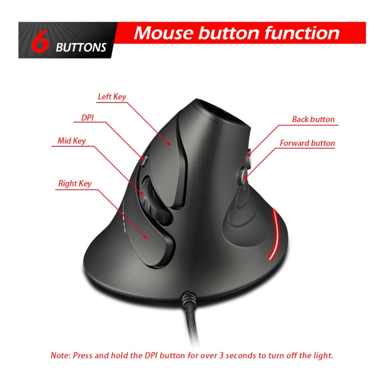 ZELOTES T30 6-keys Vertical Grip Detachable Ergonomic Wired Mouse