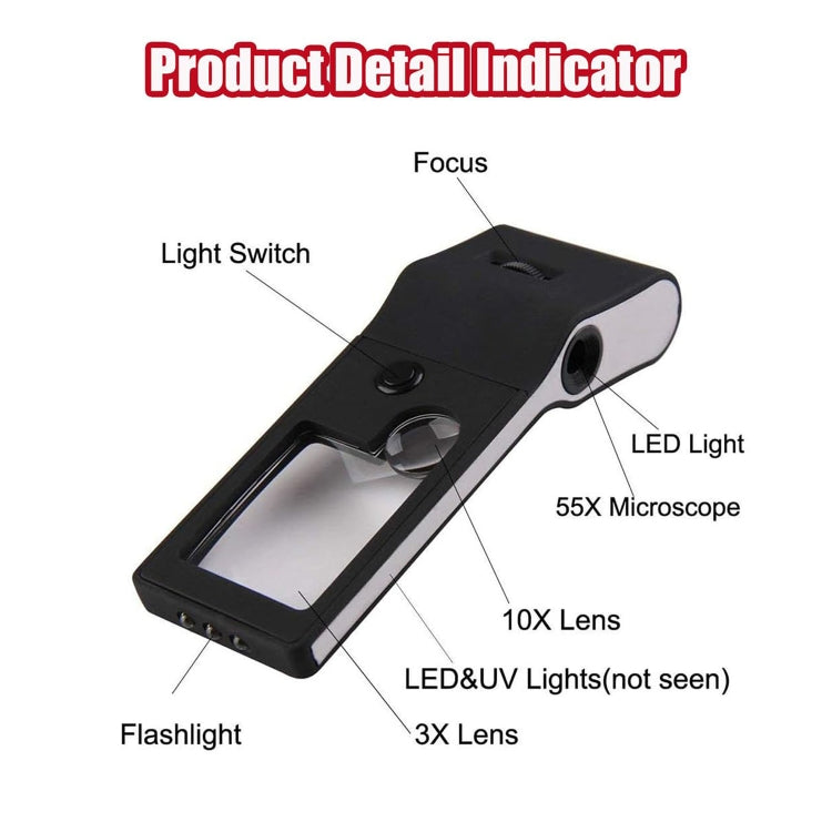 3X 10X Magnifier 55X Microscope Loupe With LED & UV Light