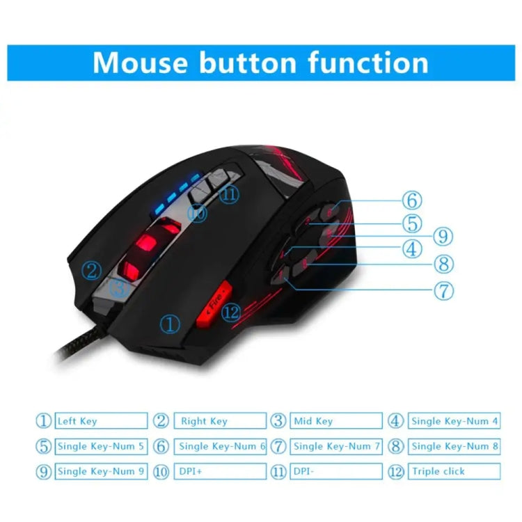 ZELOTES C12 12-buttons Ergonomic Programming Custom Gaming Wired Mouse