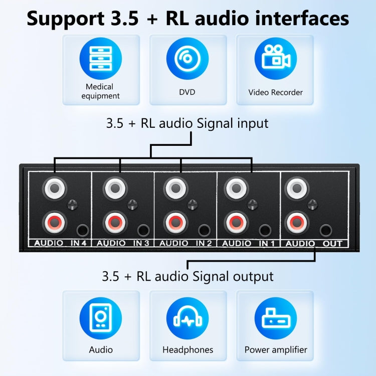 4 In 1 Out 3.5mm + RCA Audio Switcher 4 Channels Audio Converter — view 4