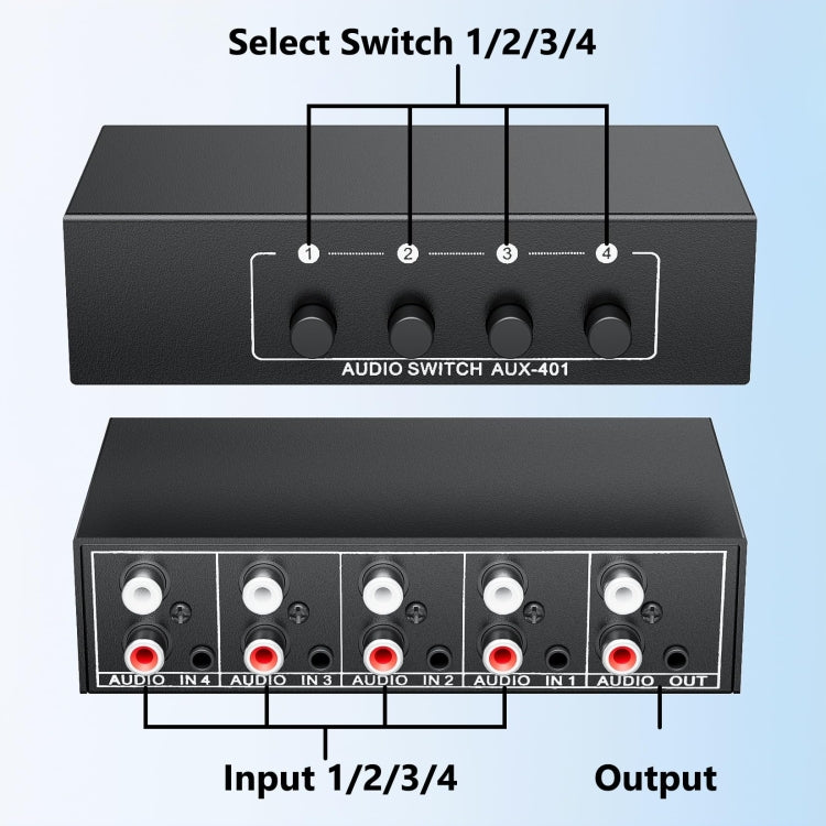 4 In 1 Out 3.5mm + RCA Audio Switcher 4 Channels Audio Converter — view 5