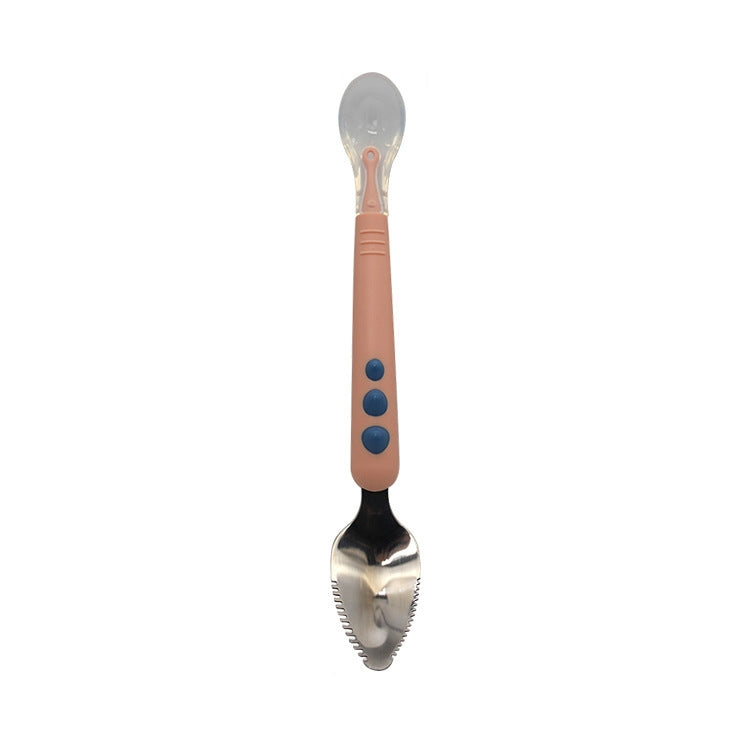 Multi-function Double-head Baby Food Spoon Baby Tableware Fruit Scraper Spoon — Pink